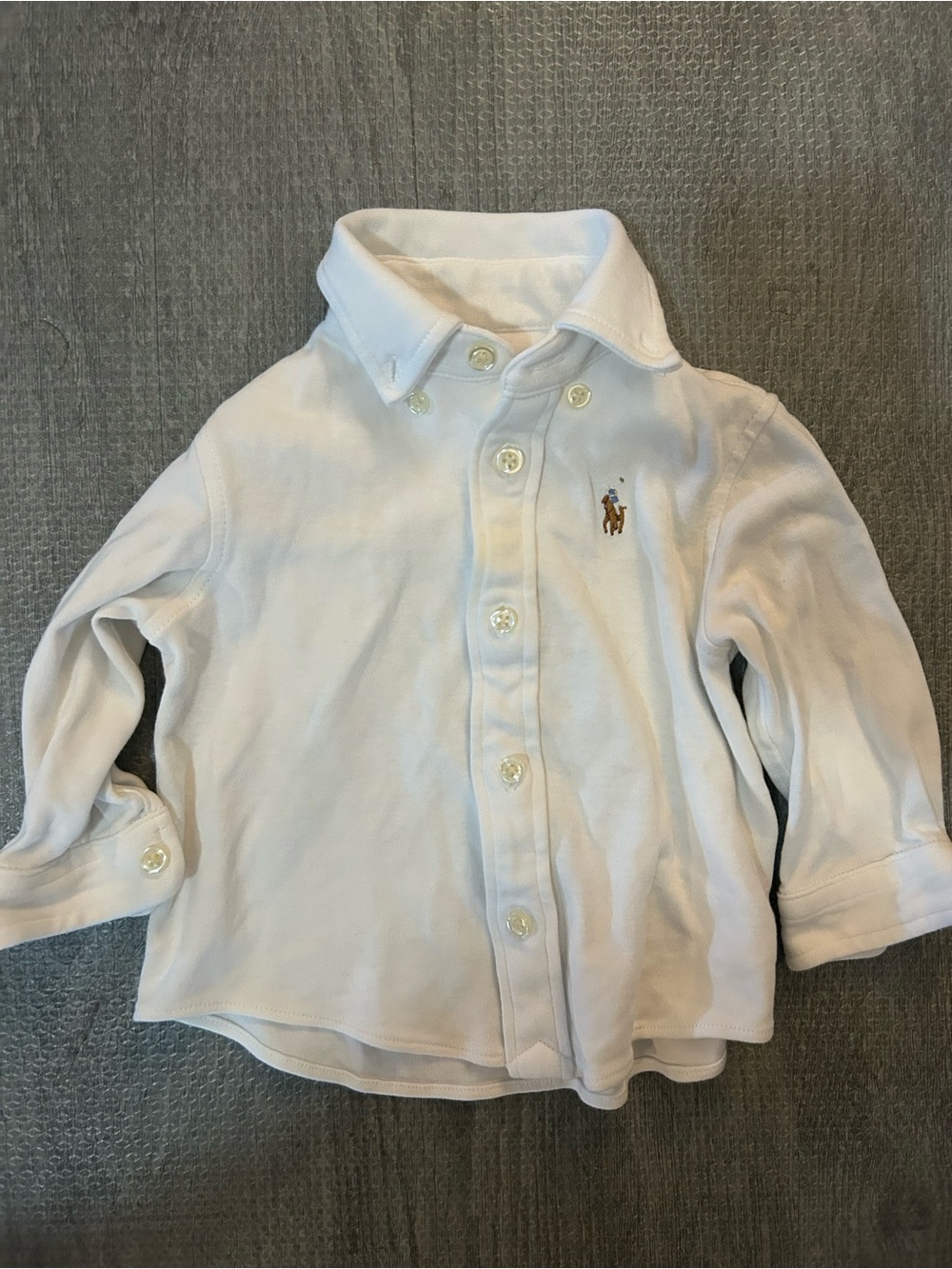 Ralph Lauren White Button-Down Polo Shirt with Embroidered Pony. Baby size 6M